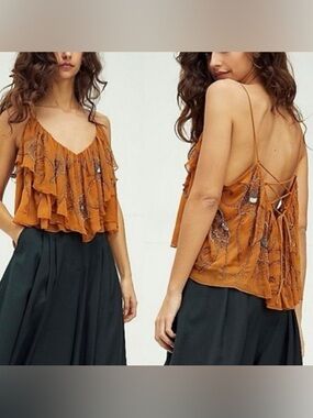 Free People Elsa Beaded Ruffle Cami